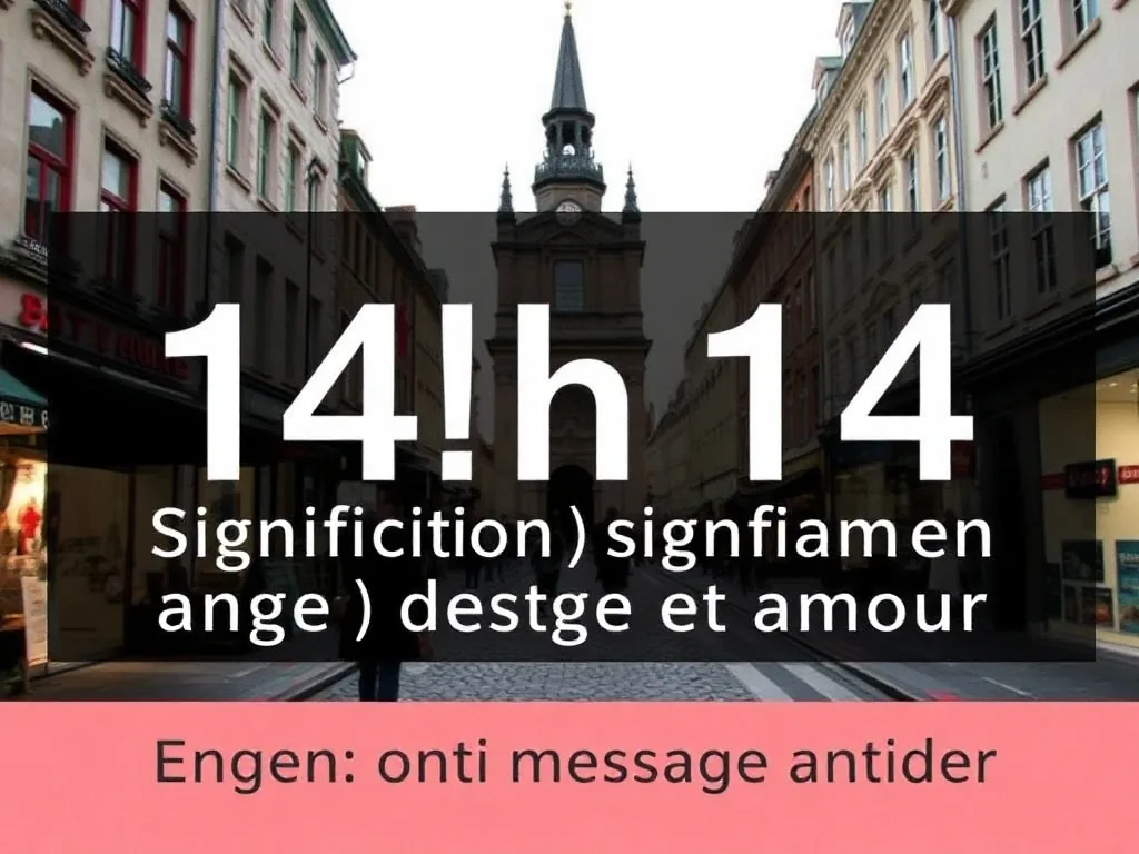 Un téléphone affichant l'heure 14h14 posé sur une table en bois, avec un carnet et une tasse de thé à côté