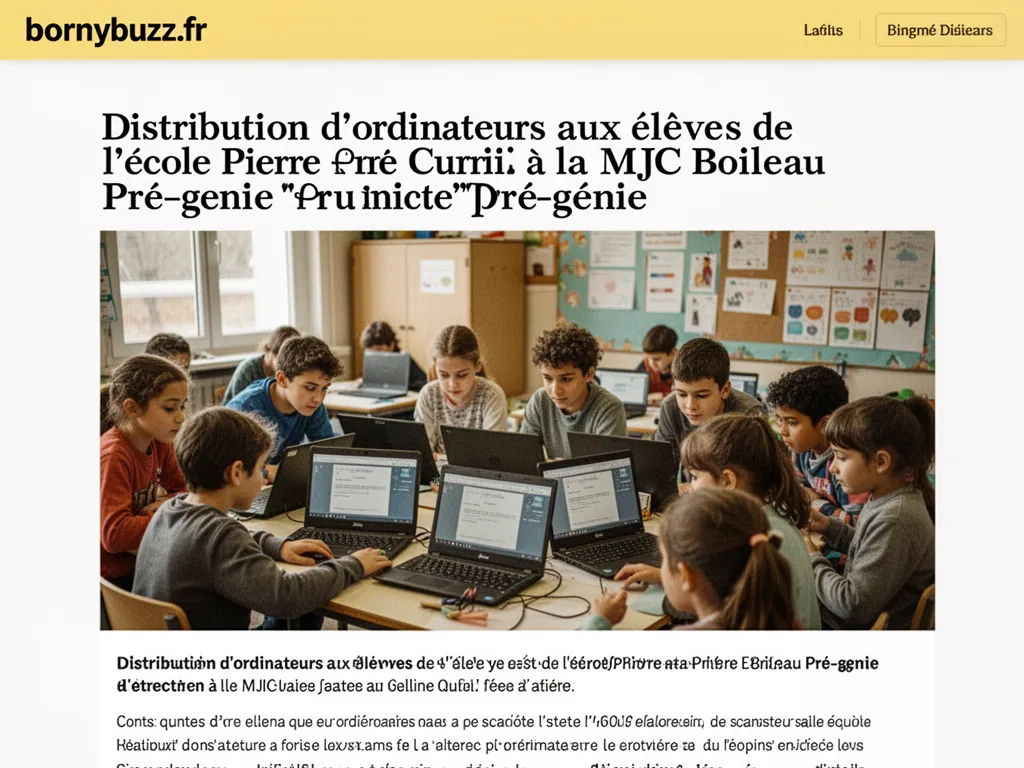 Distribution d'ordinateurs aux élèves de l'école Pierre et Marie Curie à la MJC Boileau Pré-génie