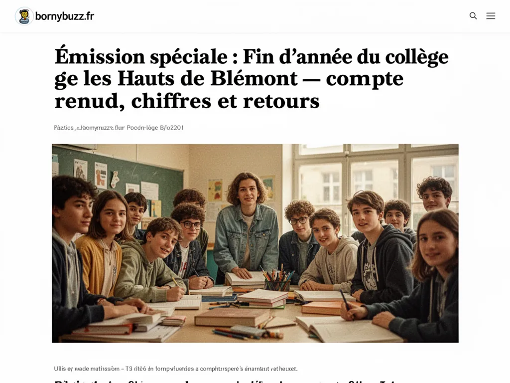 Émission spéciale : Fin d’année du collège les Hauts de Blémont : compte rendu, chiffres et retours