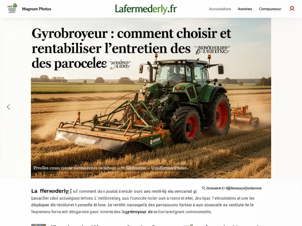 Opérateur avec tracteur et broyeur à fléaux en train de couper une prairie, herbe en mouvement
