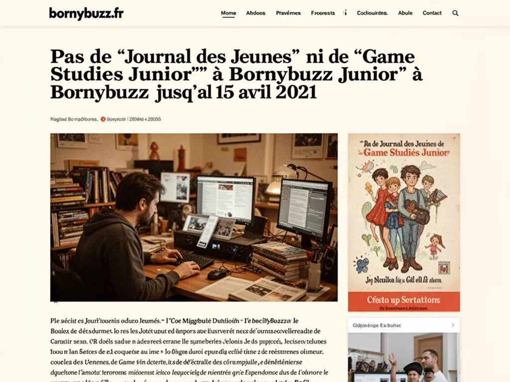 Pas de "Journal des Jeunes" ni de "Game Studies Junior" à Bornybuzz jusqu'au 15 avril 2021
